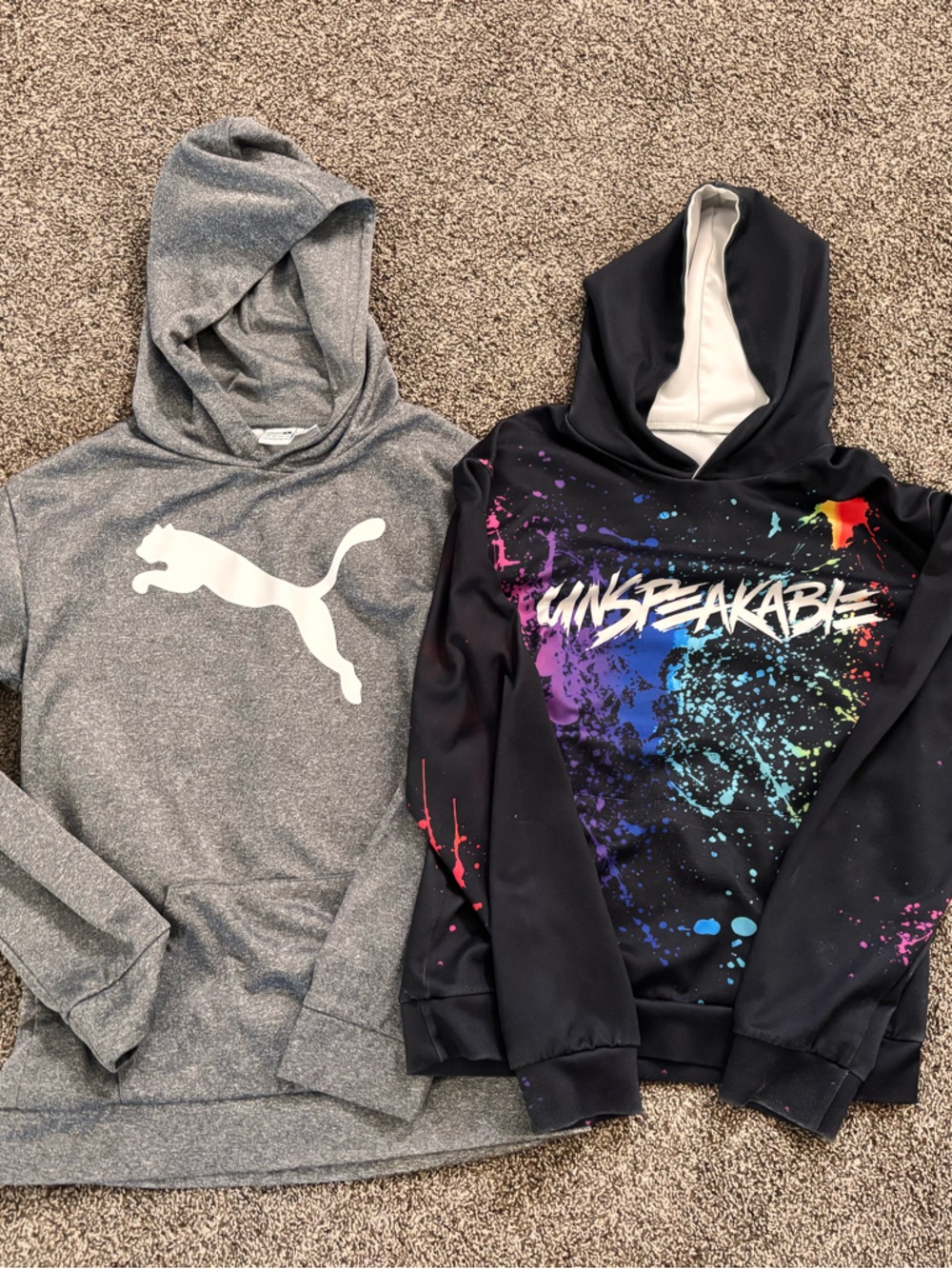 Puma Kids Gray Hooded Sweatshirt with Black Multicolor Splash Hoodie